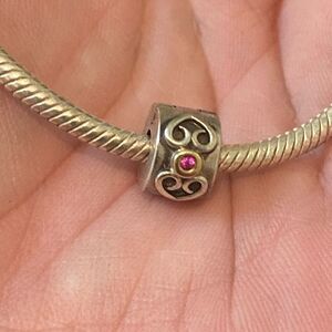 Authentic Pandora Two-Tone Double Scroll Heart Clip With Pink CZ